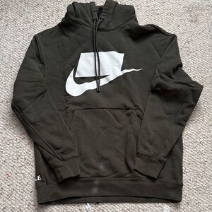 Nike Men's Dark Green Hoodie with White Logo